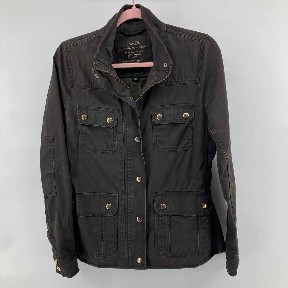J Crew Relaxed Boyfriend Field Jacket Khaki Utility Snap Button Women S Canvas